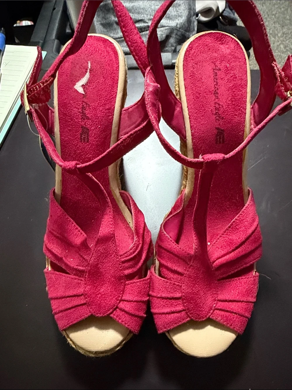 American Eagle Outfitters Hot Pink Suede T-Strap Wedge Sandals
